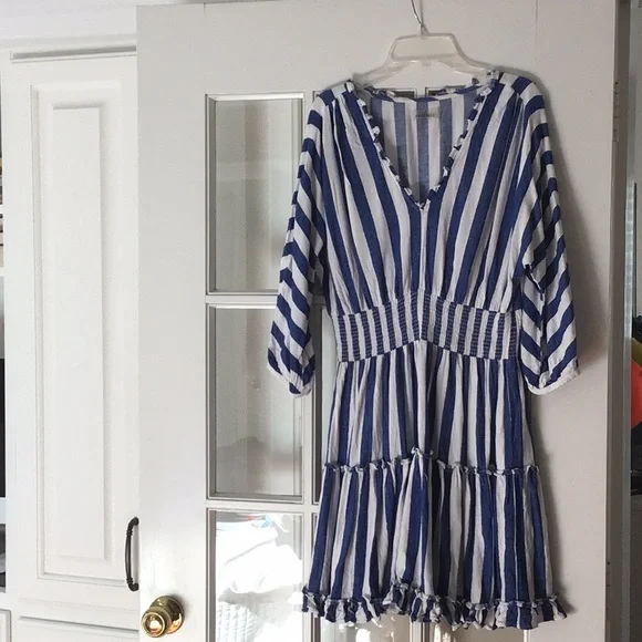 sundays Dresses Sundays Tiered Royal Blue And White Striped